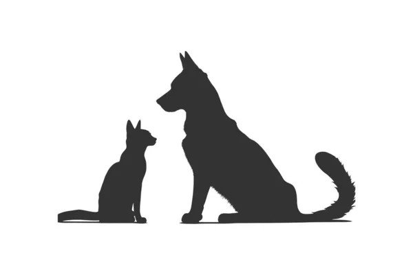 Σιλουέτα Ενός Σκύλου Και Μιας Γάτας Απενεργοποίηση Εικονογράφησης Διανύσματος — Διανυσματικό Αρχείο