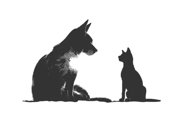 Silhueta Cão Gato Desenho Ilustração Vetorial — Vetor de Stock