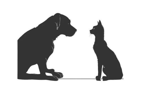 Σιλουέτα Ενός Σκύλου Και Μιας Γάτας Απενεργοποίηση Εικονογράφησης Διανύσματος — Διανυσματικό Αρχείο