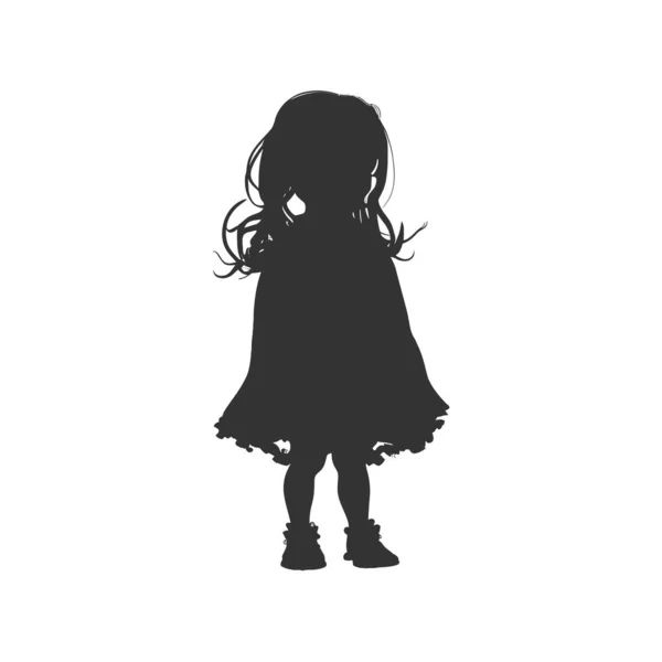Черный Силуэт Маленькой Девочки Белом Фоне Векторная Иллюстрация — стоковый вектор