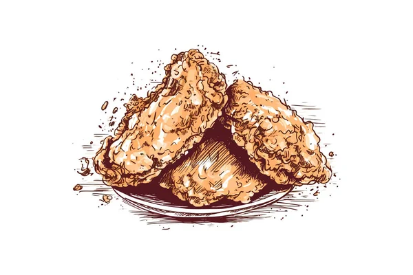 Хлебные Жареные Куриные Наброски Рисованная Еда Векторная Иллюстрация — стоковый вектор