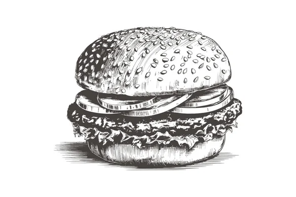 Gravure Main Hamburger Illustration Vectorielle — Image vectorielle