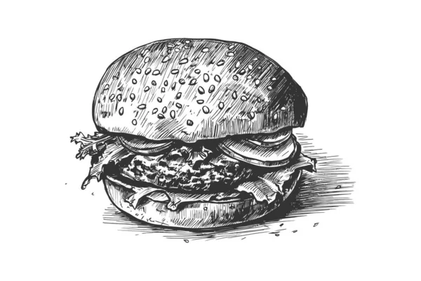 Grawerowanie Grawerowane Rękami Hamburgerów Projekt Ilustracji Wektorowej — Wektor stockowy