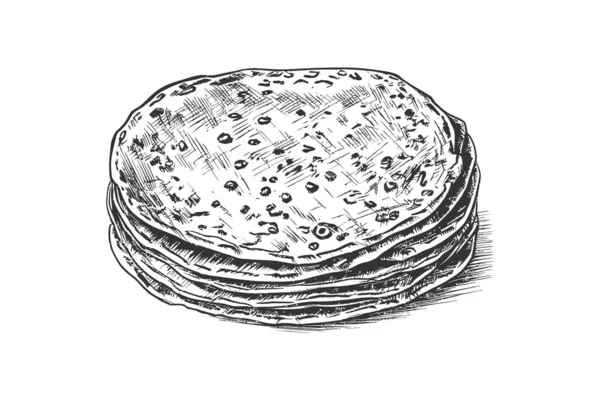 Tortilla Messicana Disegnato Mano Disegno Incisione Progettazione Illustrazione Vettoriale — Vettoriale Stock