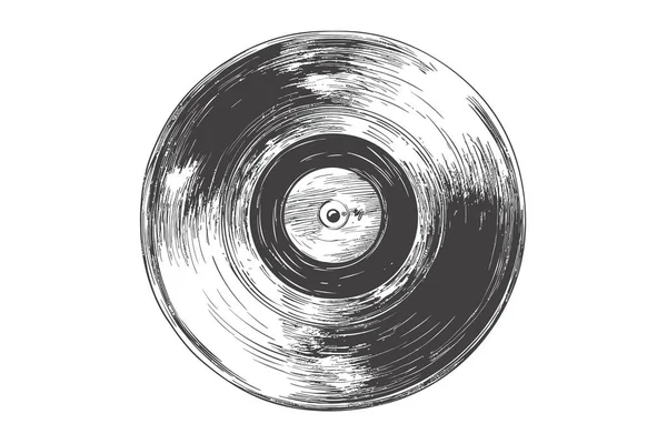 古いビニールレコードレトロな手のスケッチを描いた ベクターイラストデザイン — ストックベクタ