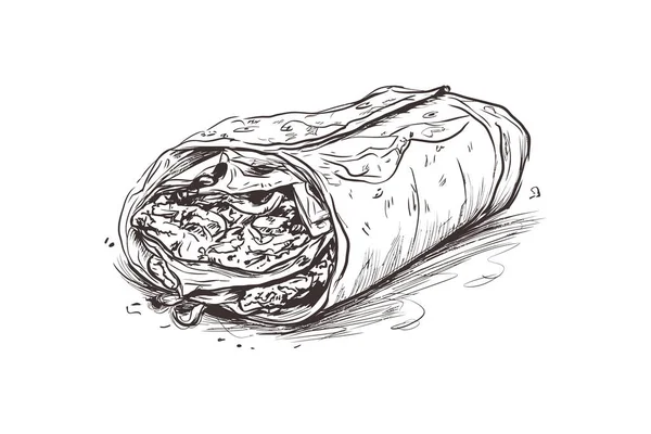 Shawarma Doner Schets Hand Getekend Ontwerp Van Vectorillustraties — Stockvector