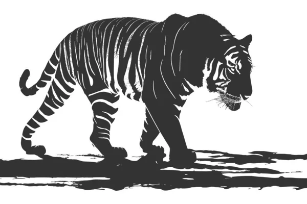 Eenvoudig Ontwerp Van Silhouet Van Tiger Walking Ontwerp Van Vectorillustraties — Stockvector