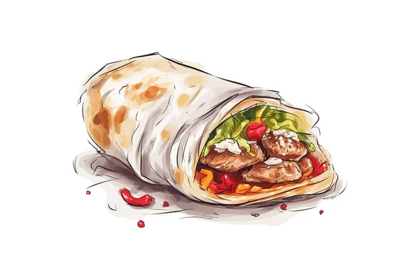 Shawarma Doner Schizzo Disegnato Mano Progettazione Illustrazione Vettoriale — Vettoriale Stock