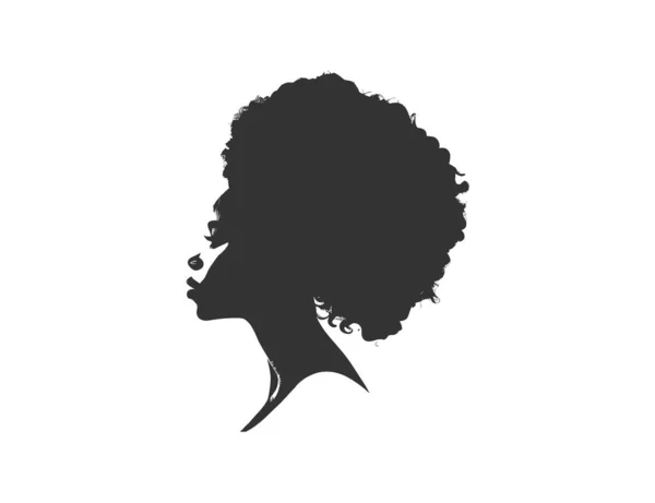Svart Kvinna Med Afro Hår Silhuett Vektor Illustration Design — Stock vektor