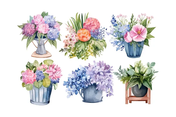 Conjunto Imagens Para Loja Flores Aquarela Desenho Ilustração Vetorial — Vetor de Stock