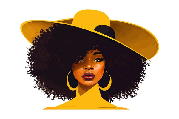 黒い巻き毛の若いアフリカ系アメリカ人女性 ベクターイラストデザイン — ストックベクタ