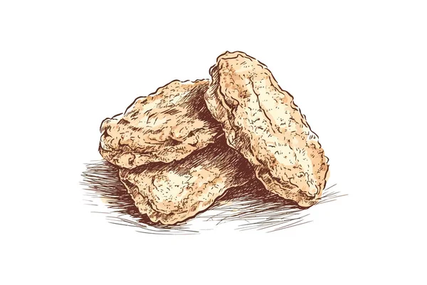 Pão Frito Frango Esboço Mão Comida Desenhada Desenho Ilustração Vetorial —  Vetores de Stock