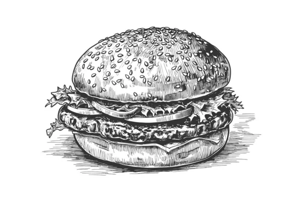 Pahatan Hamburger Handd Rawn Desain Ilustrasi Vektor - Stok Vektor