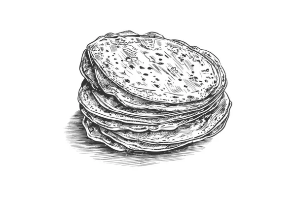 Mexikanische Tortilla Handgezeichnete Gravurskizze Vektor Illustrationsdesign — Stockvektor