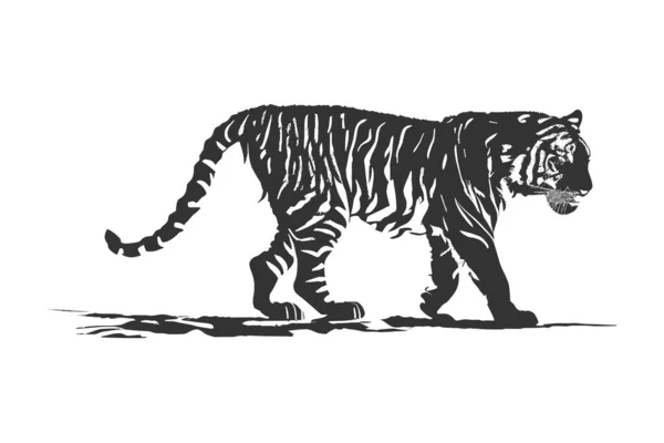 Eenvoudig Ontwerp Van Silhouet Van Tiger Walking Ontwerp Van Vectorillustraties — Stockvector