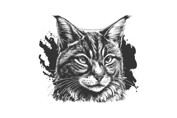 Chefe Uma Raça Gato Oregon Rex Esboço Simétrico Desenho Ilustração — Vetor de Stock