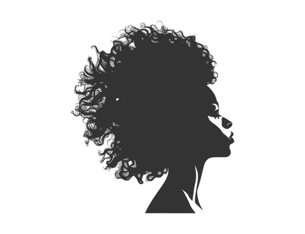 Zwarte Vrouw Met Afro Haar Silhouet Ontwerp Van Vectorillustraties — Stockvector