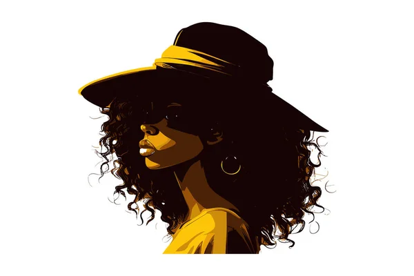 Giovane Donna Afroamericana Dai Capelli Ricci Neri Progettazione Illustrazione Vettoriale — Vettoriale Stock