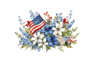 Bahar çiçekli Amerikan bayrağı. ABD bağımsızlığı. Vektör illüstrasyon tasarımı.