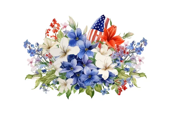 春の花を持つアメリカの国旗 アメリカ独立 ベクトルイラストデザイン — ストックベクタ