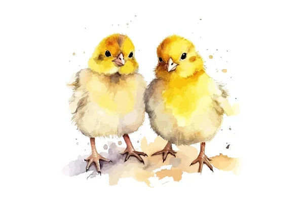 Yellow Watercolor Chicken Cute Little Chicks Vector Illustration Design — Stock Vector