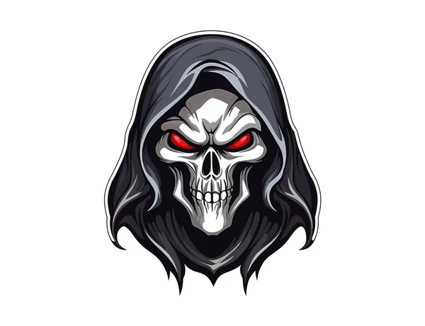 Ölüm Meleği Saldırgan Kafatası Suratlı Maskot Logosu Vektör Illüstrasyon Tasarımı — Stok Vektör