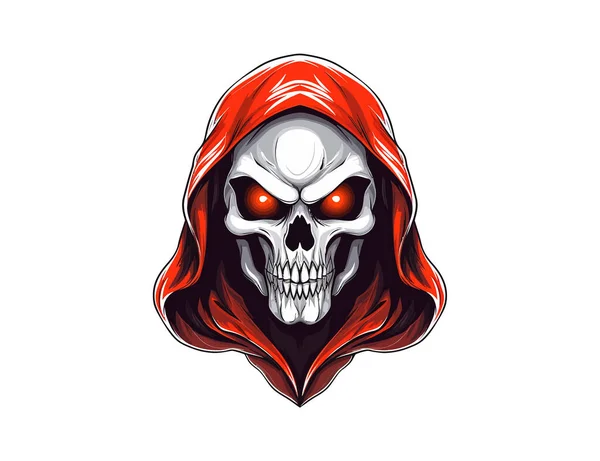 Ölüm Meleği Saldırgan Kafatası Suratlı Maskot Logosu Vektör Illüstrasyon Tasarımı — Stok Vektör
