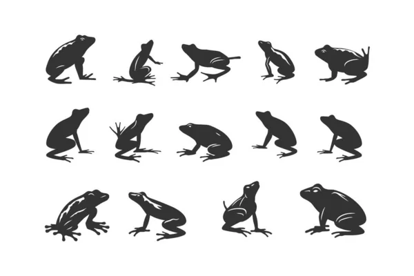 Силуэт Лягушки Устанавливает Векторную Икону Животных Векторная Иллюстрация — стоковый вектор
