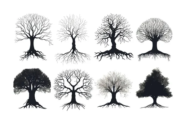 Набор Силуэта Корней Деревьев Векторная Иллюстрация — стоковый вектор