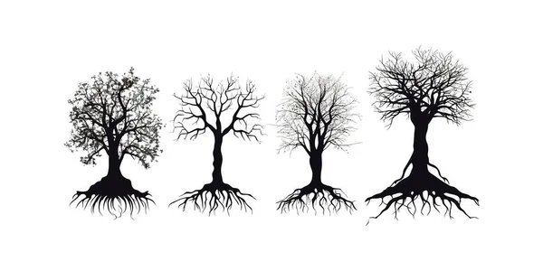 Sada Siluet Kořenů Stromů Návrh Vektorové Ilustrace — Stockový vektor