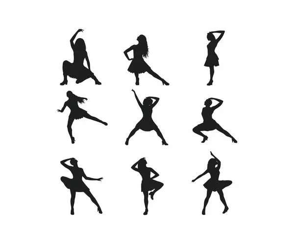 Silhouette Turnerin Tänzer Set Von Ballerina Weiblich Vektor Illustrationsdesign — Stockvektor
