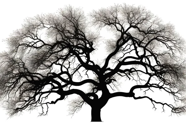 Branches Nues Chêne Sessile Contre Silhouette Ciel Illustration Vectorielle Desing — Image vectorielle