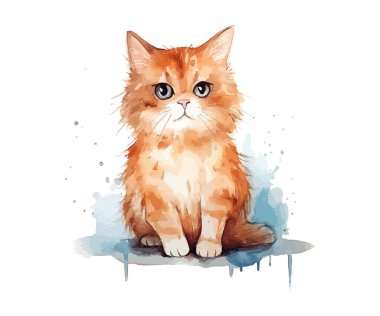 Kırmızı kedi suluboya. Vektör illüstrasyon tasarımı.