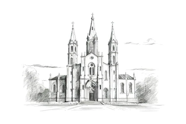 Rysowany Ręcznie Szkic Kościoła Katolickiego Projekt Ilustracji Wektorowej — Wektor stockowy