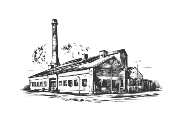 Fabryka Retro Proste Ręcznie Rysowane Grawerowanie Projekt Ilustracji Wektorowej — Wektor stockowy