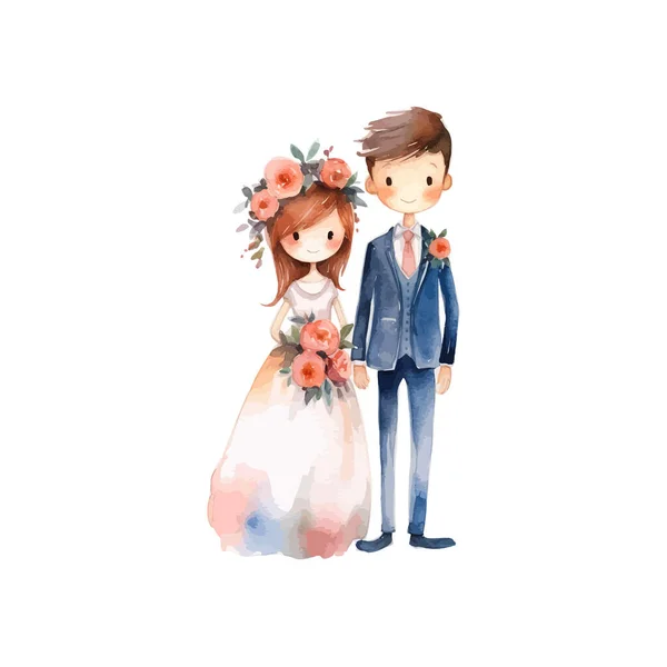 Hochzeitspaar Verheiratet Mit Blumen Aquarell Vektor Illustrationsdesign — Stockvektor