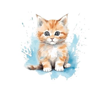 Kırmızı kedi suluboya. Vektör illüstrasyon tasarımı.