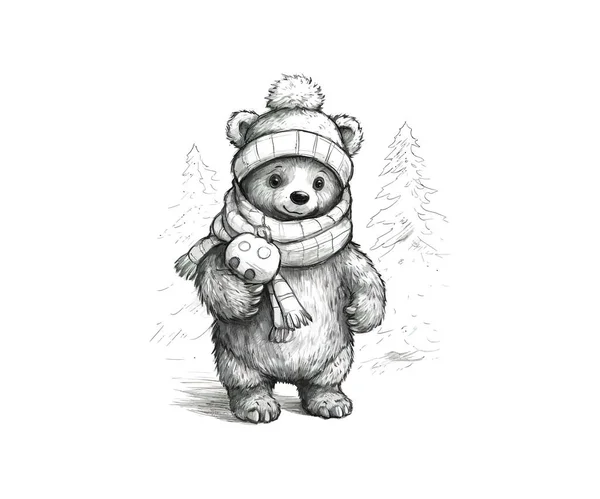 Urso Norte Com Chapéu Cachecol Segurar Natal Desenho Ilustração Vetorial — Vetor de Stock