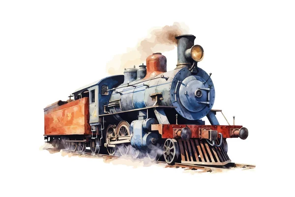 Old Vintage Steam Locomotive Watercolor Vector Illustration Design — Stock Vector