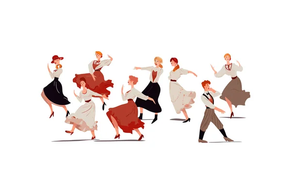 Gruppe Von Menschen Die Volkstanz Tanzen Vektor Illustrationsdesign — Stockvektor