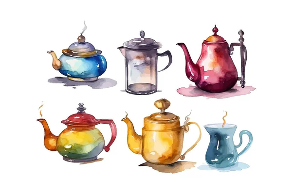 Set Tea Coffee Watercolor Style Vector Illustration Design — Stock Vector