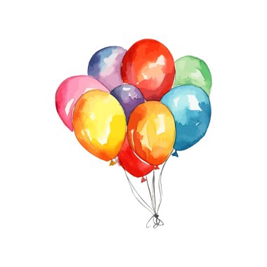 Bir demet renkli balon şişirilebilir suluboya. Vektör illüstrasyonunu ayıklama.