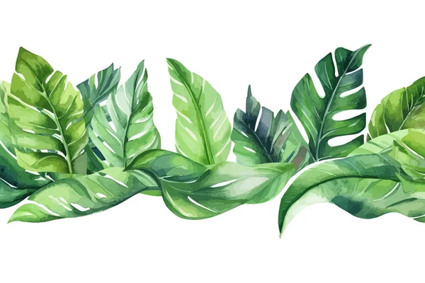 Folhas Tropicais Bordam Estilo Aquarela Desenho Ilustração Vetorial — Vetor de Stock