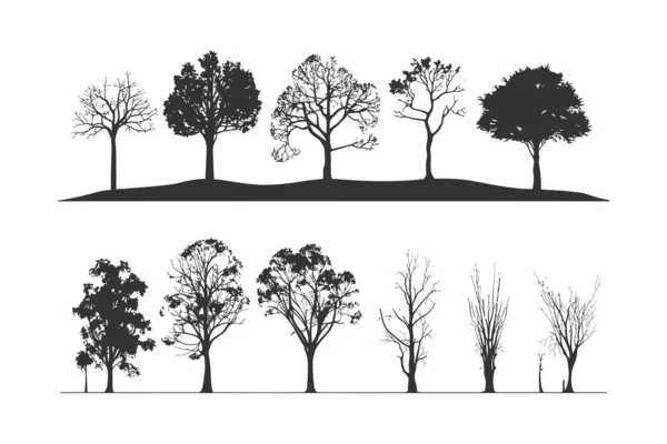 Silhouette Tree Line Drawing Set Vector Illustration Desing — Stock Vector