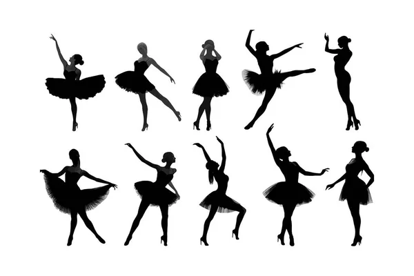 Silhouetten Von Balletttänzern Gesetzt Vektorillustration — Stockvektor