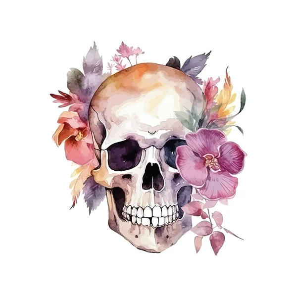 Flores Cráneo Acuarela Diseño Ilustración Vectorial — Vector de stock
