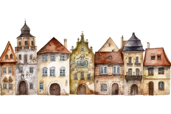 Akwarela Europejskie Stare Miasto Projekt Ilustracji Wektorowej — Wektor stockowy