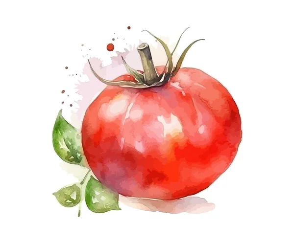 Tomat Sayuran Berwarna Air Desain Ilustrasi Vektor - Stok Vektor