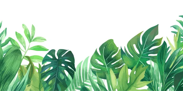 Tropische Bladeren Rand Aquarelstijl Vector Illustratie Desing — Stockvector