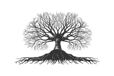 Tree of life silhouette with roots sketch. Vector illustration design. clipart